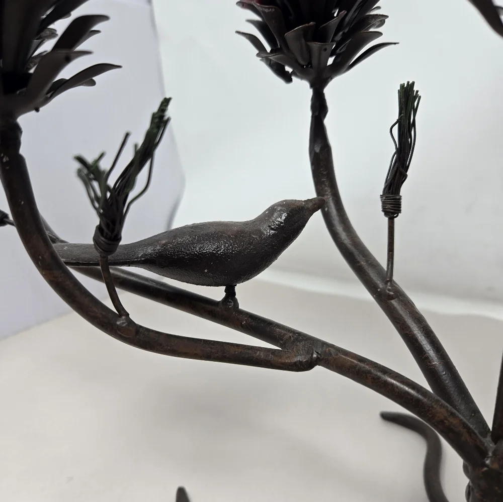 Vintage Metal Candleabra Pinecone Metal Pine Needles Bird Holiday Table Decor